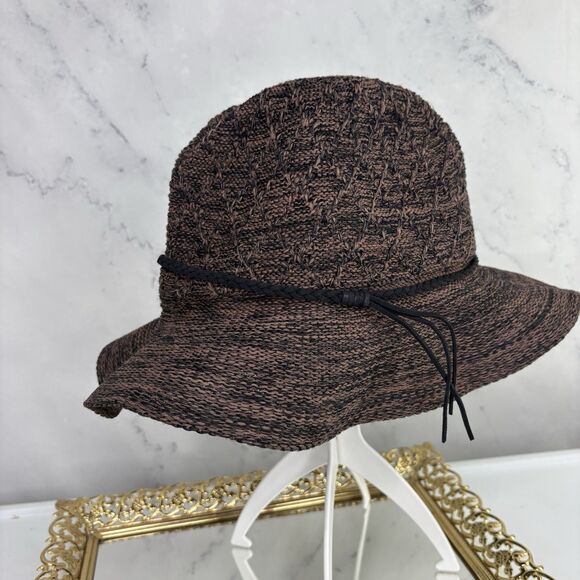 VTG Free People Bucket Hat Women OS Black Brown Polyester Jute Knot Design Tie - Picture 5 of 11